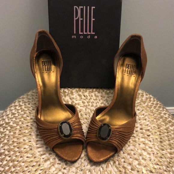 Pelle Moda Unique Bronze Peep Toes SZ 9.5 - Picture 2 of 5